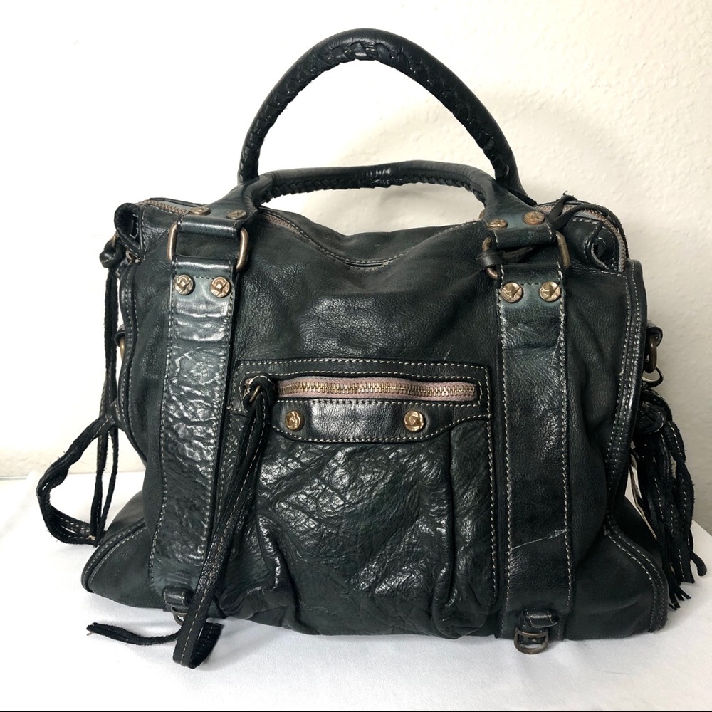 Civico 93 Black Italian Leather Shoulder Bag Satchel Tote